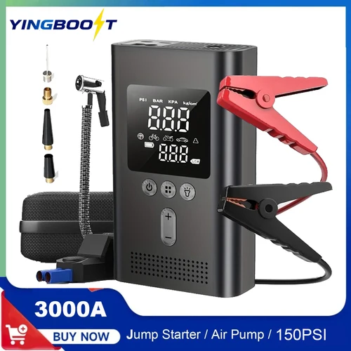 Arrancador de batería portátil YINGBOOST con bomba de aire, arrancador de batería de coche 3000A Boost 150PSI compresor de aire automático inflador de neumáticos, luz LED