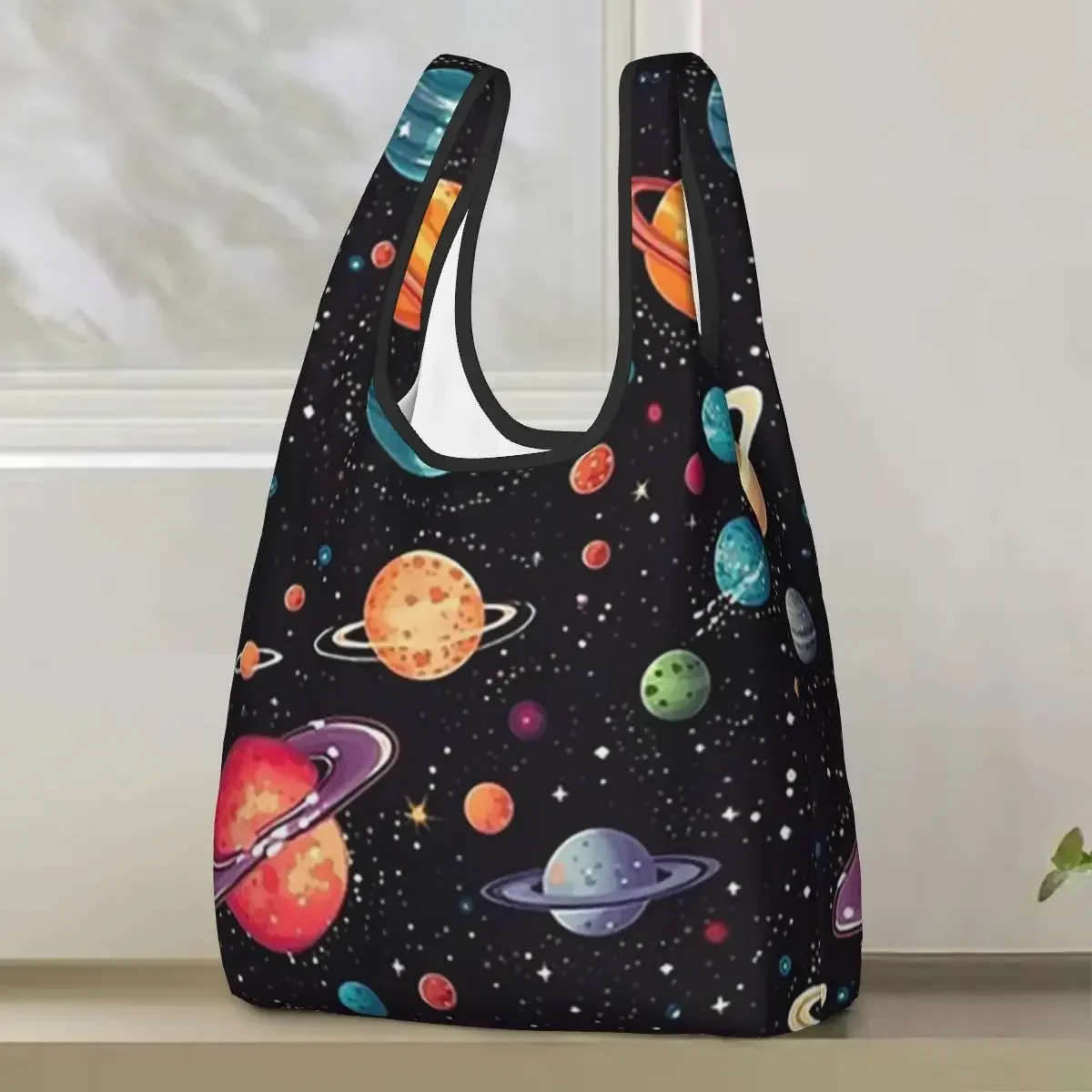 Solar System Space Planets Universe Shopping Bag Portable Tote Bags Foldable Shoulder Shopper Bag Grocery Handbag