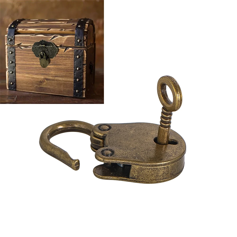 Мини-бронзовый антикварный замок, металлический винтажный замок в форме головы медведя с ключом для шкатулки для драгоценностей, деревянный футляр для хранения, дневник, книга
