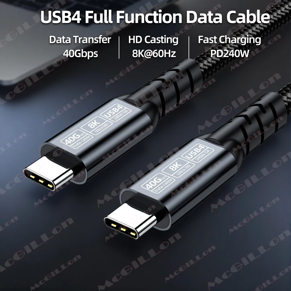 USB4-Kabel 40Gbps 240W 8K 60Hz für Thunderbolt4/3 Typ C zu C Schnelles Lade- und Datenübertragungskabel für Macbook PC Smartphone Tablet – Detail 1