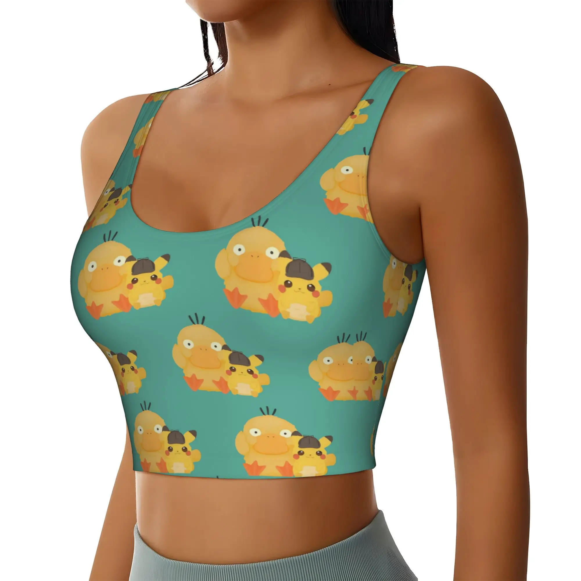 Custom High Impact P-Psyducks Sports Bra for Women Duck  Animated Gym Workout Yoga Crop Top