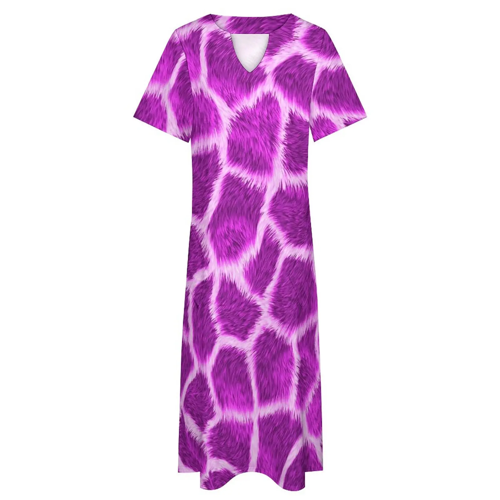 Abito con stampa giraffa fucsia Animale estivo Moda coreana Boho Beach Abiti lunghi Abito lungo da festa per donna Idea regalo