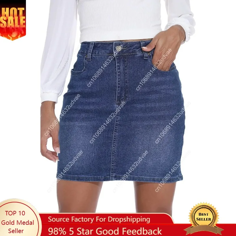 

Womens Mini Denim Skirt-Casual Stretch Slim Fit High Waisted Jean Skirts