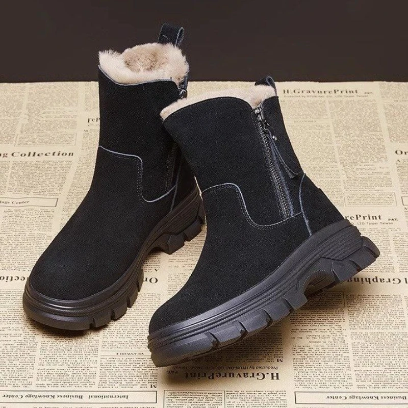 

Ботильоны на флисовой подкладке, женская обувь с круглым носком, черная теплая модная распродажа 2025, рабочая трендовая обувь, женские зимние ботинки с плюшевым мехом в готическом стиле