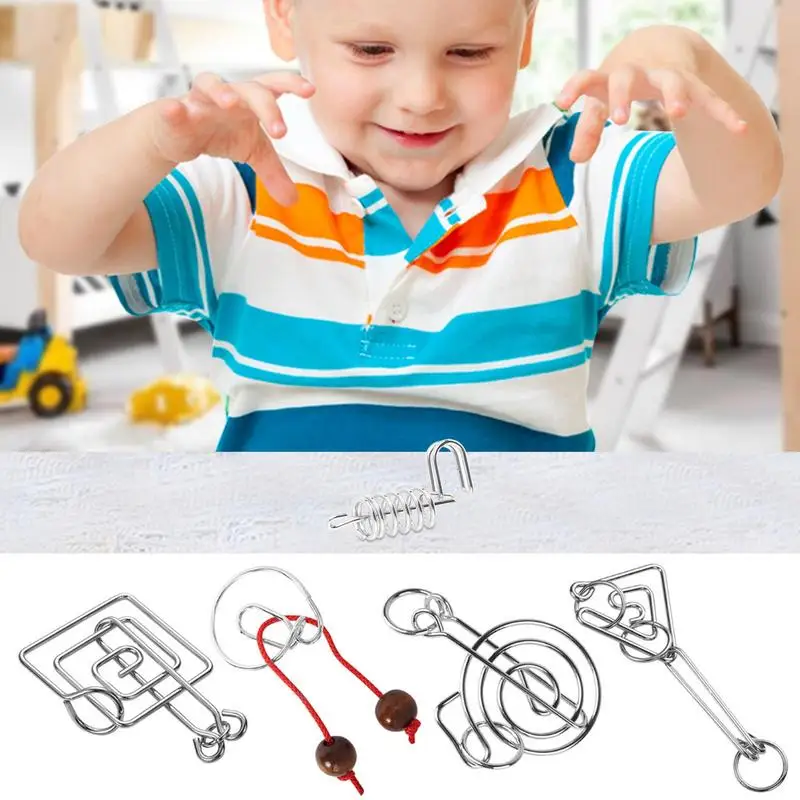 8pcs Wire Brain Teaser Puzzle Intelligent Lock Wire IQ Mind Iron Link Unlock Interlock Game Magic Trick Toy For Kids Adults