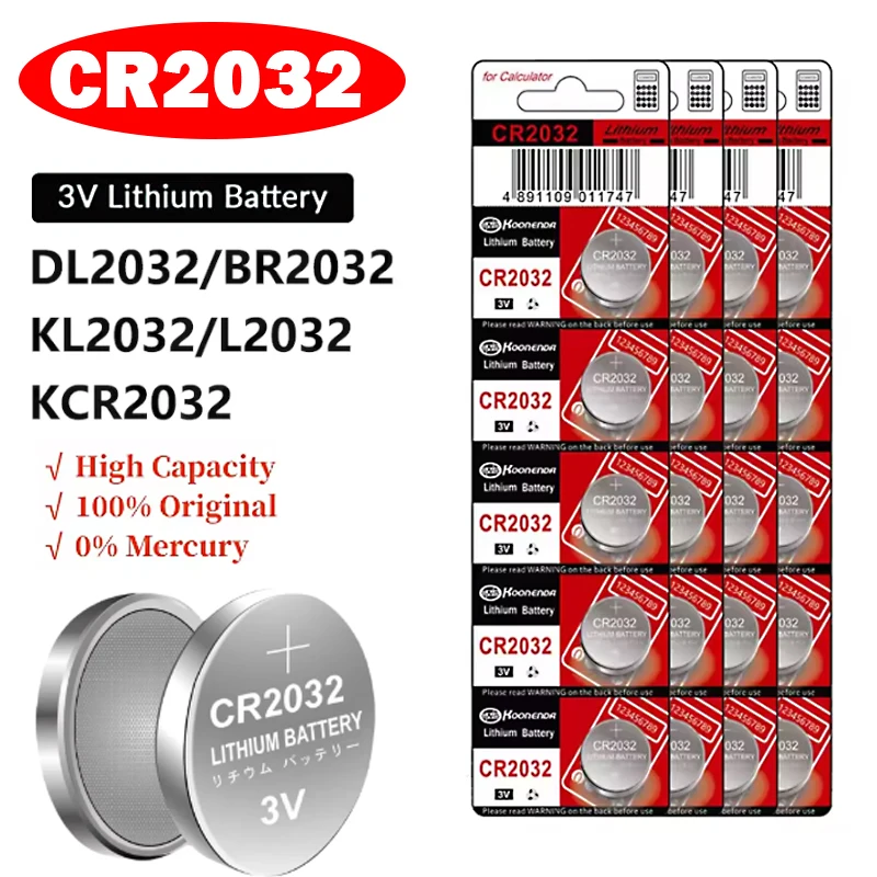 5-50PCS CR2032 High Capacity 210mAh Ultra Lithium Coin Battery with Powerful 3V Output for Tv Remote,car Fob,Calculators Etc