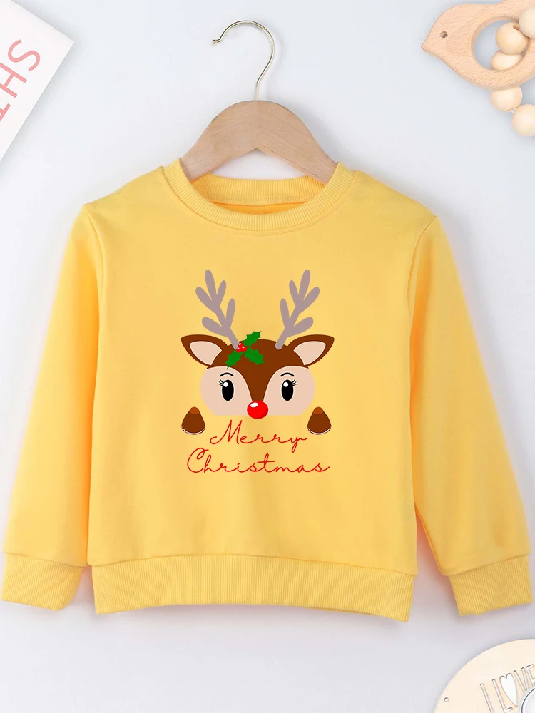 Cute Christmas Reindeer Kids Hoodies European American Trend Xmas Children\'s Clothes Kawaii Harajuku Boy Girl Sweatshirt Grey