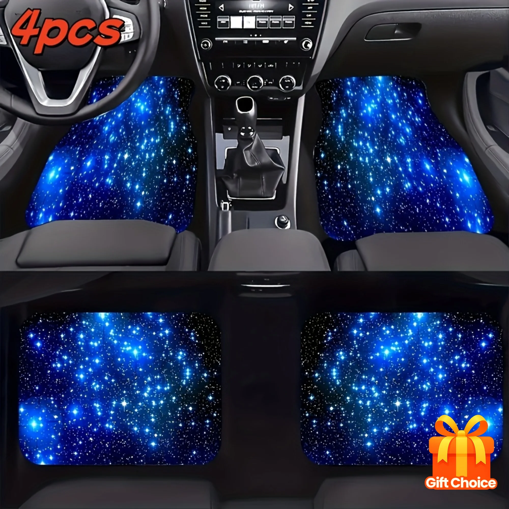 

4 шт. универсальные автомобильные коврики, синий узор Galaxy, полиэфирное волокно, чехлы на передние и задние сиденья, идеальный подарок для мужчин и женщин
