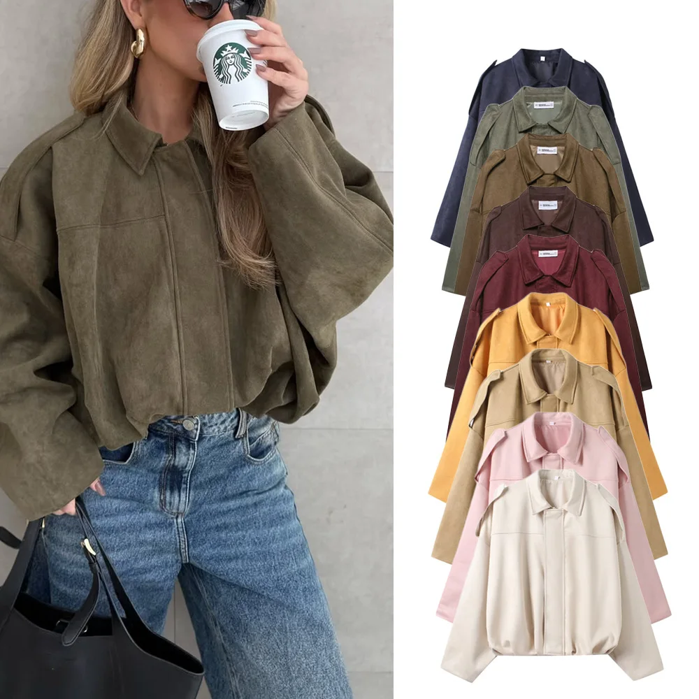 Euro-American Style Fleece-Lined Loose Coat, Autumn Suede-Style Pilot Jacket, 9 Colors Available