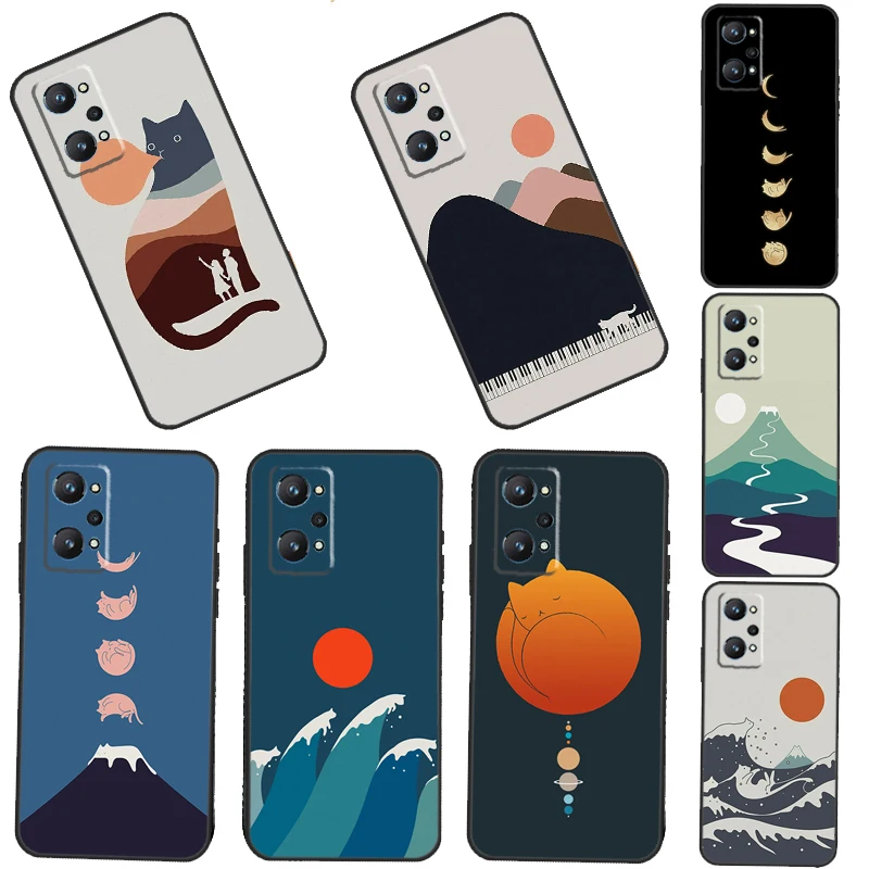 Cat Mount Fuji Japan Wave Landscape Case For Realme 8i 8 Pro GT Neo 2 Master C31 C35 Cover For Realme Q3s C11 2021 C15 9 Coque