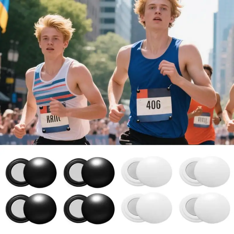 วิ่งแม่เหล็ก Bib 8 คู่ Racing Number Fixers นํากลับมาใช้ใหม่ Anti-SLIP Bib แม่เหล็กสําหรับเต้นรําการแข่งขัน TRACK ขี่จักรยานกีฬา