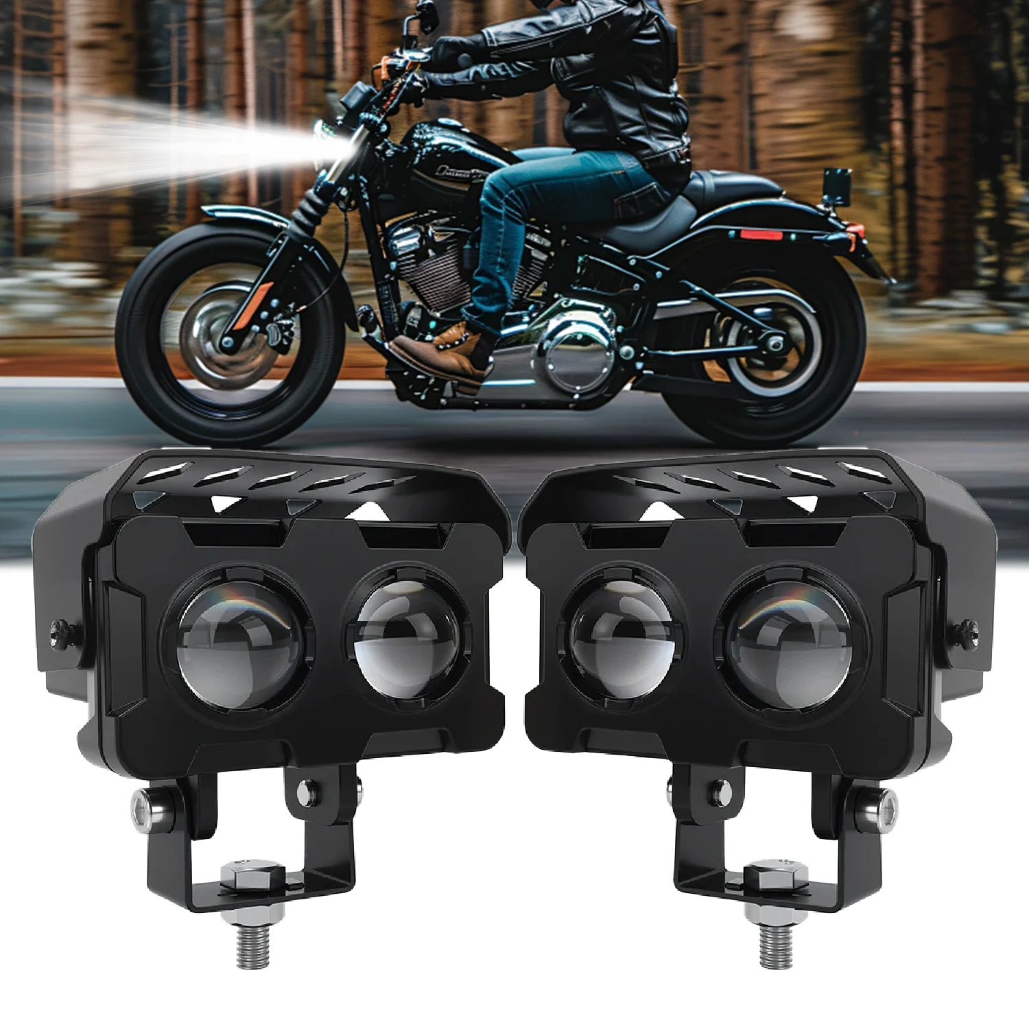 Motorcycle LED Headlight High Lighthouse Headlight 12V 24V Douple Color Len 180W Driving Lights for BMW  ATV SUV Fog Lamp