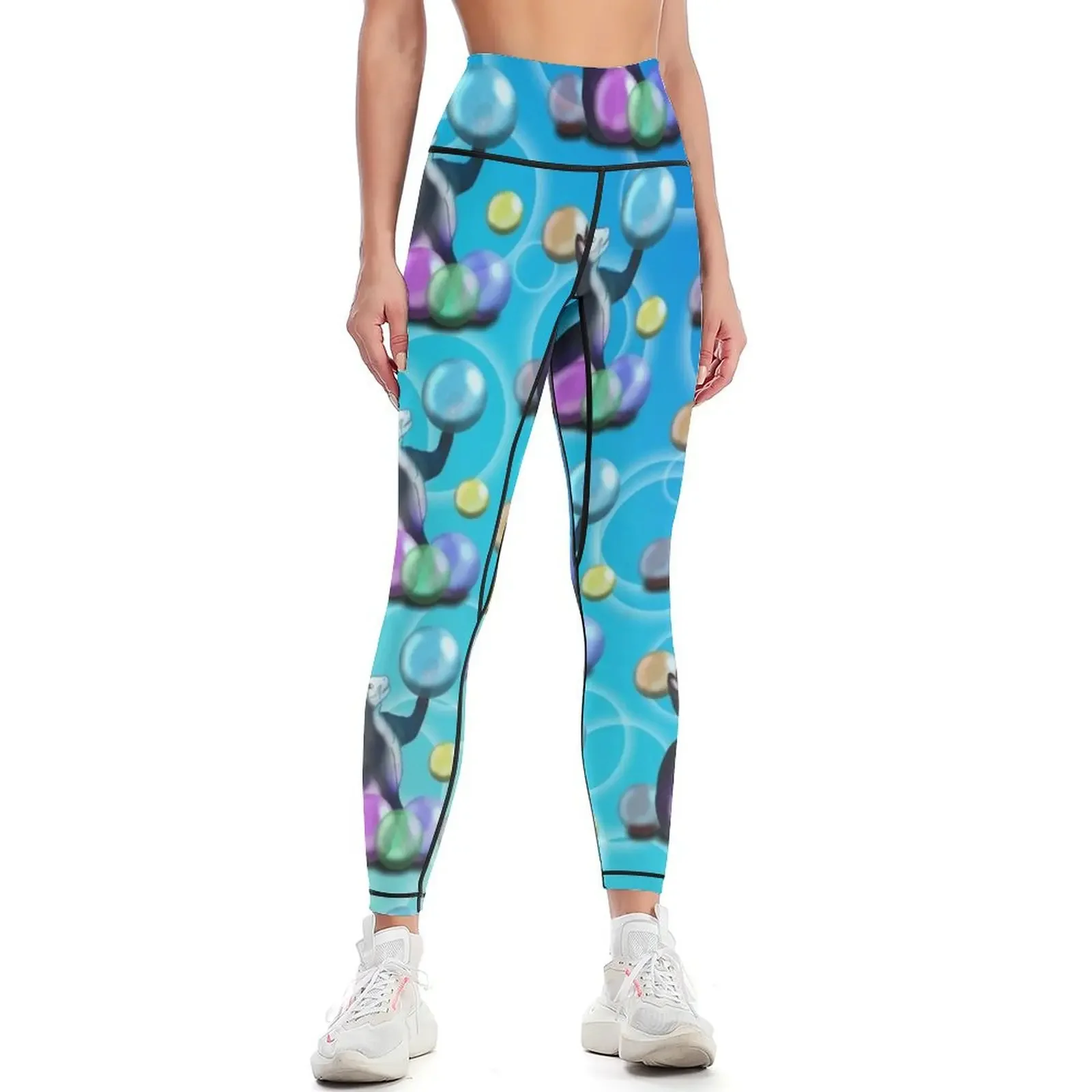 Black Siamese cat with transparent globes Blue Leggings Jogger pants high waist Sports pants woman Womens Leggings