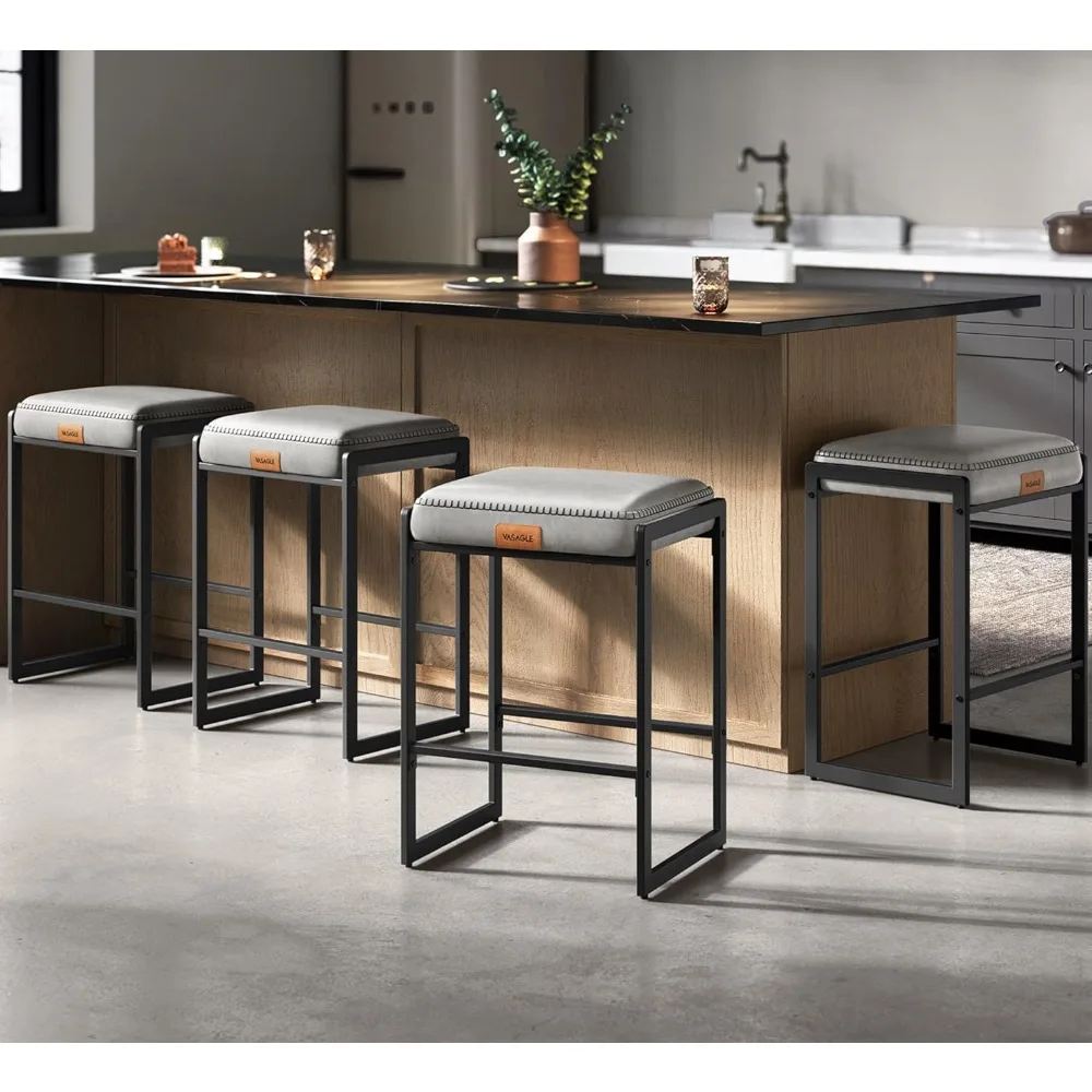 

EKHO Collection - Bar Stools Set of 4, Counter Height Bar Stools, Synthetic Leather with Stitching, Counter Stools, 26-Inch Tall