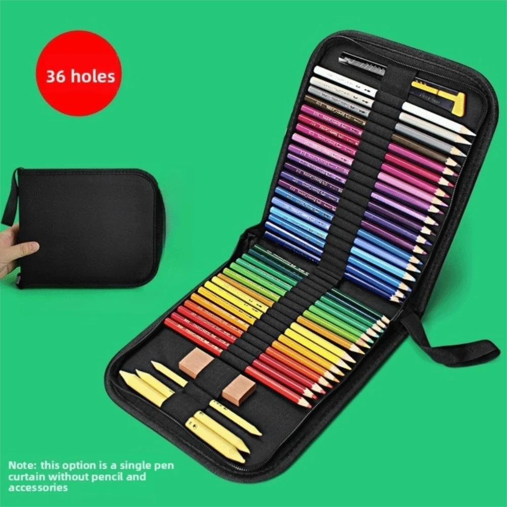36/48/72 Holes​ Folding Pencil Case​ ​Oxford Fabric​ ​Black​ ​Pencil Organizer​ ​Zipper Closure​ ​Color Pencil Insert