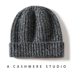 MERRILAMB 2025 Unisex Thickened Cashmere Hat Solid Ribbed Knitted Beanie Hats for Women Men Winter Thick Warm 100 Cashmere Cap