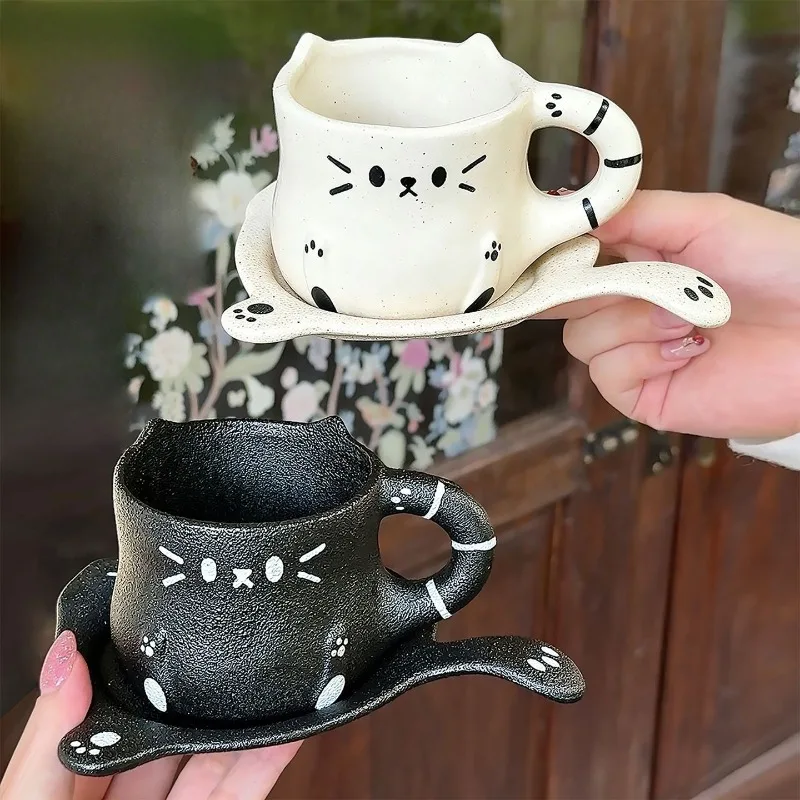 Creative Cat Coffee Cup and Saucer Set,Household Ceramic Breakfast Mug, Couple Pair,Give Girlfriends Birthday Gifts Drinkware