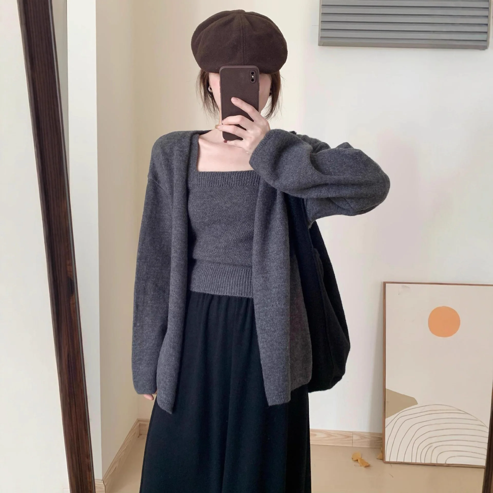 

Women's New Turtleneck Sleeveless Tank Top Cardigan Sweater Set Soft Knit Button Up Autumn Fashion Sweaters 2-piece Set
