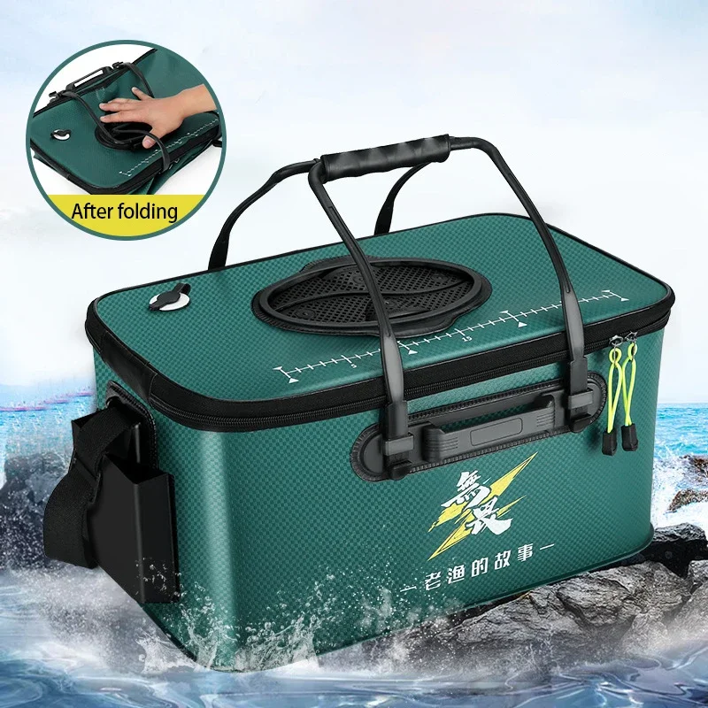 EVA Fishing Bucket Foldable Multifunction Inspirational Portable Green Fishing Tackle Boxes Live Fish Keep Fresh Storage Barrel