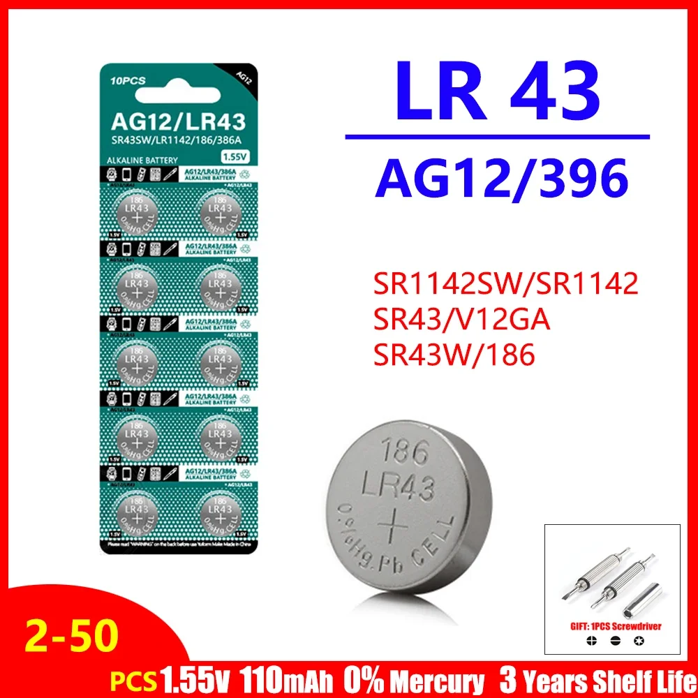 2-10PCS AG12 L1142 LR43 301 386 1.5V Lithium Batteries Environmental Protection Button Battery for Watch Battery Remote