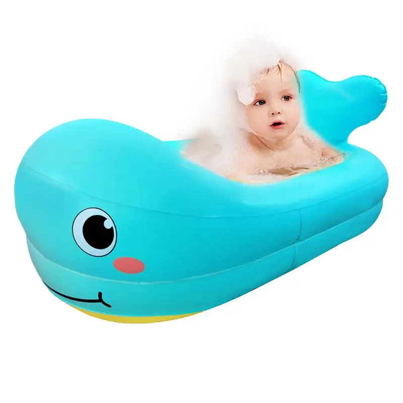 Toddler Inflatable Bathtub Cute Whale Portable Kid Tub Leakproof Non-Slip Travel Seat Baths Thick Cushion Kids Swimming Pool For