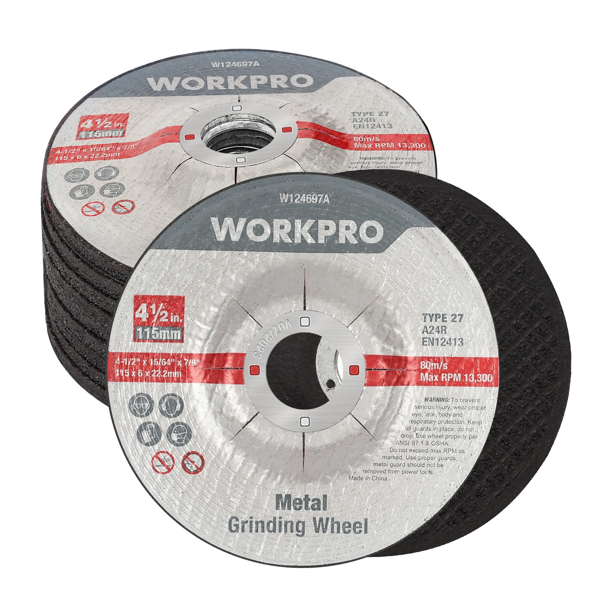 WORKPRO 10 Pack Grinding Wheels General 4 1/2 Grinding Wheel for Metal Stainless Steel, etc. Aggressive Grinding Disc