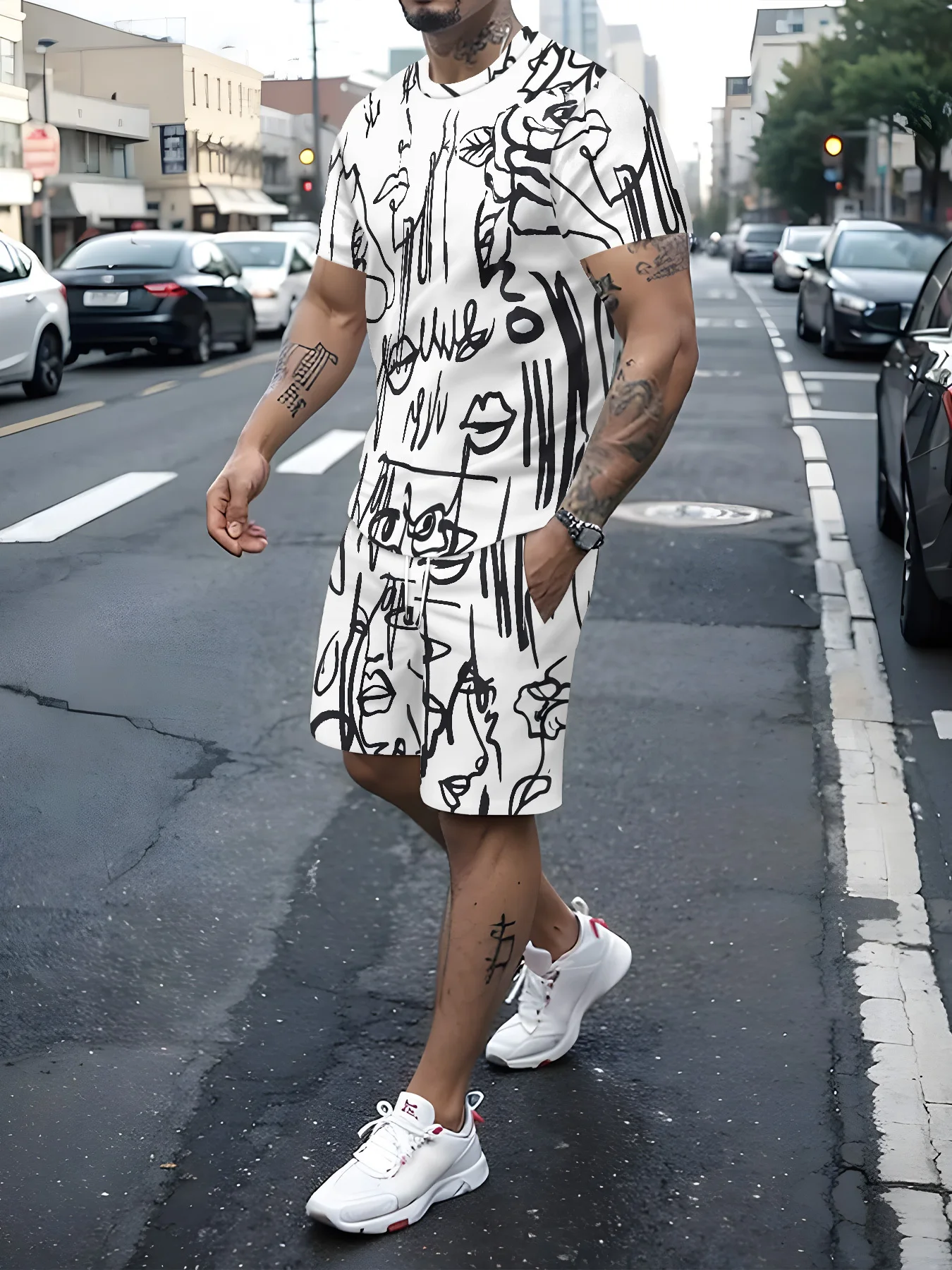 

The 2025 Summer new men's sportswear set 3D printed T-shirt + shorts outdoor street fashion and casual