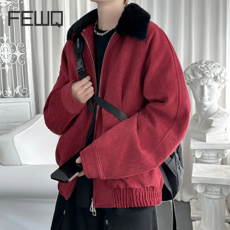 FEWQ Men's Jacket Autumn Winter New Loose Versatile 2024 Patchwork Solid Color Zipper Korea Fashion Male Tops 24E5735