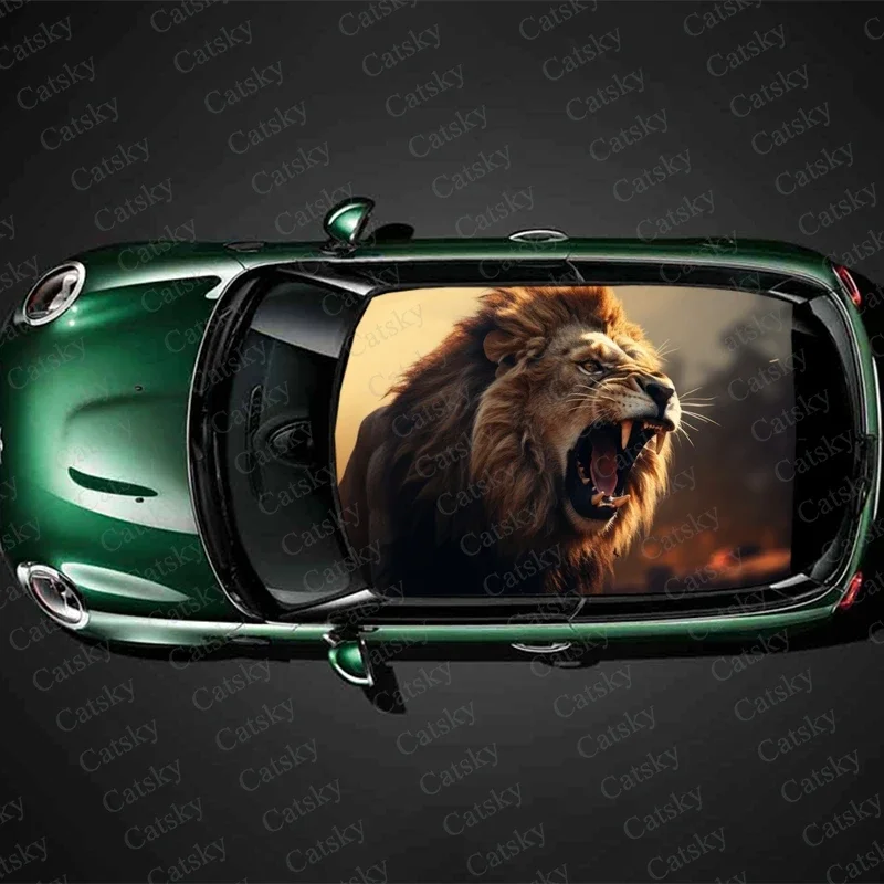 

Roaring Lion Car Roof Sticker Wrap Racing SUV Accessories Packaging Painted PVC Custom Car Graphic Decal