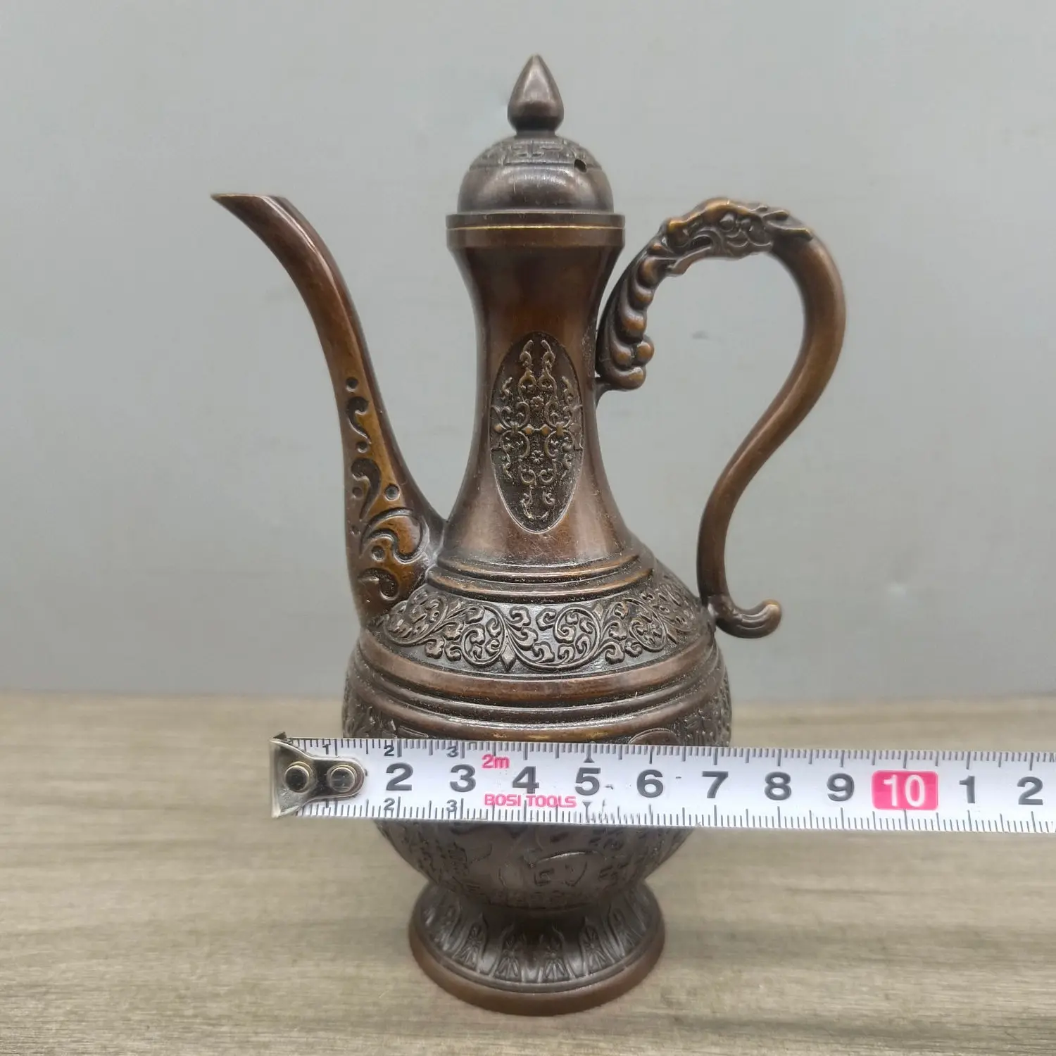 Antique Pure Copper Hundred Blessings Tall Wine Jug Old Collection Tibetan Paper Color Home Entrance Living Room Decorative