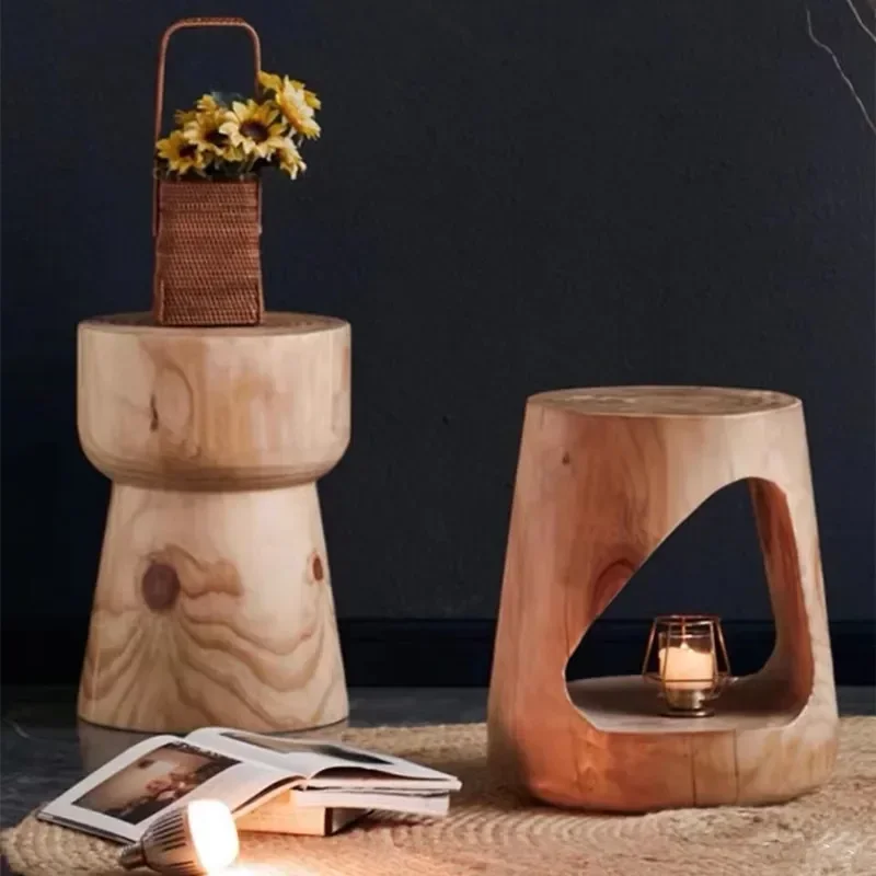 

solid wood small wooden stool Creative geometric stools Lovely living room round seat Chinese style homestay hotel decorations