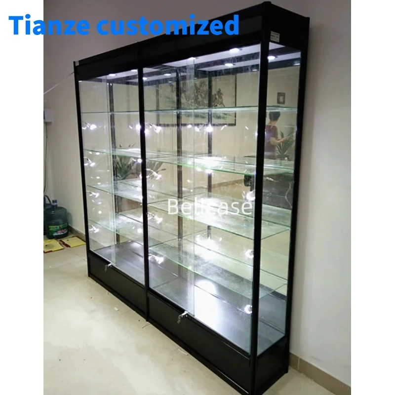 (Customized) modern fashion retail shop display shelf showcase full View wall display aluminum alloy glass display cabinet