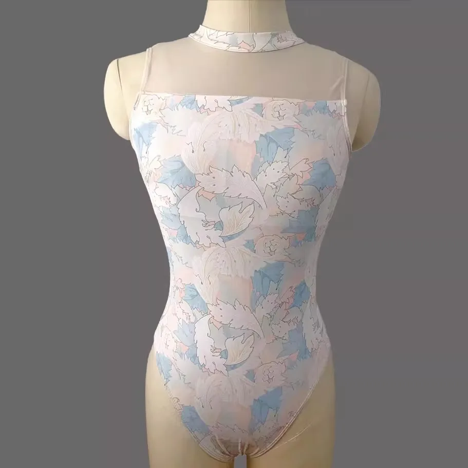 

Костюм для балета и гимнастики для взрослых, тренировочный комбинезон с принтом и воротником, базовый тренировочный наряд