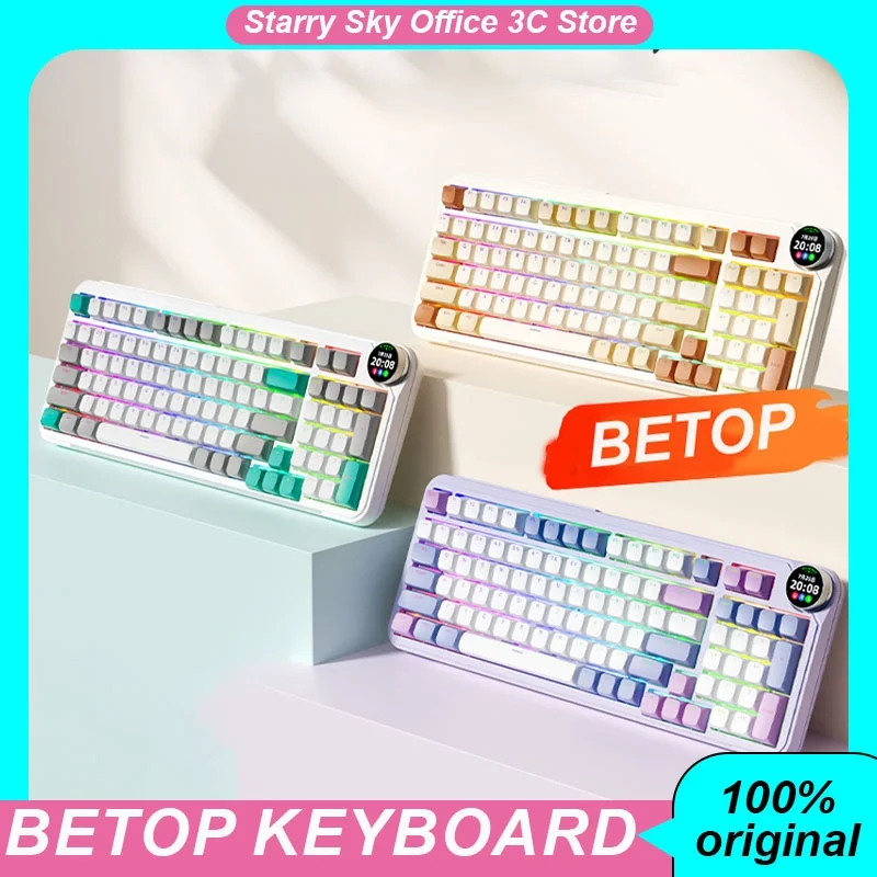 BETOP inspiration Mechanical Keyboard Bluetooth wireless 3mode Multifunctional knob screen hot plugging RGB Office game keyboard