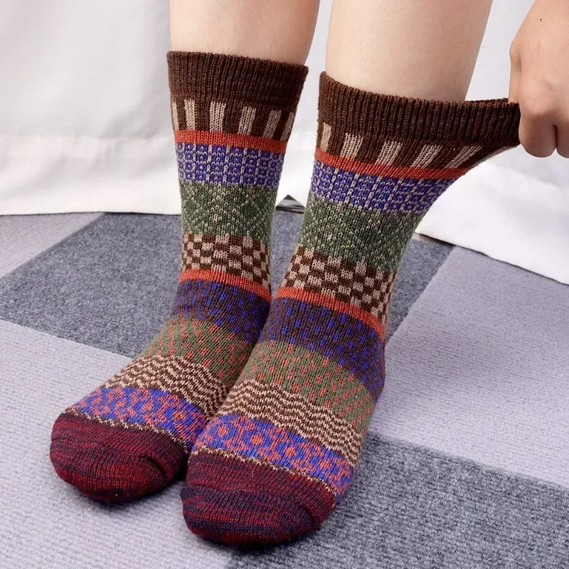 Thicken Warm Retro Style Wool Socks Autumn Winter Woman Man Stripes Comfortable Sock Casual High Quality Colorful Cotton Gifts