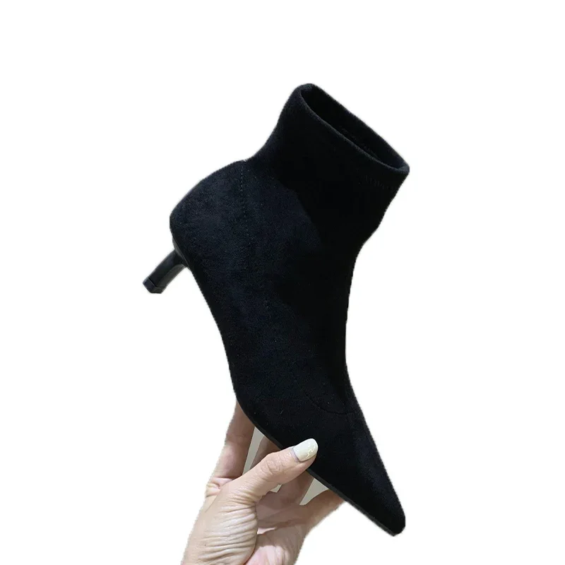 Women Ankle Boots Suede Pointed Toe Heels Shoes New Fashion Chelsea Boots Brand Autumn Winter Dress Pumps Trend Snow Botas Mujer