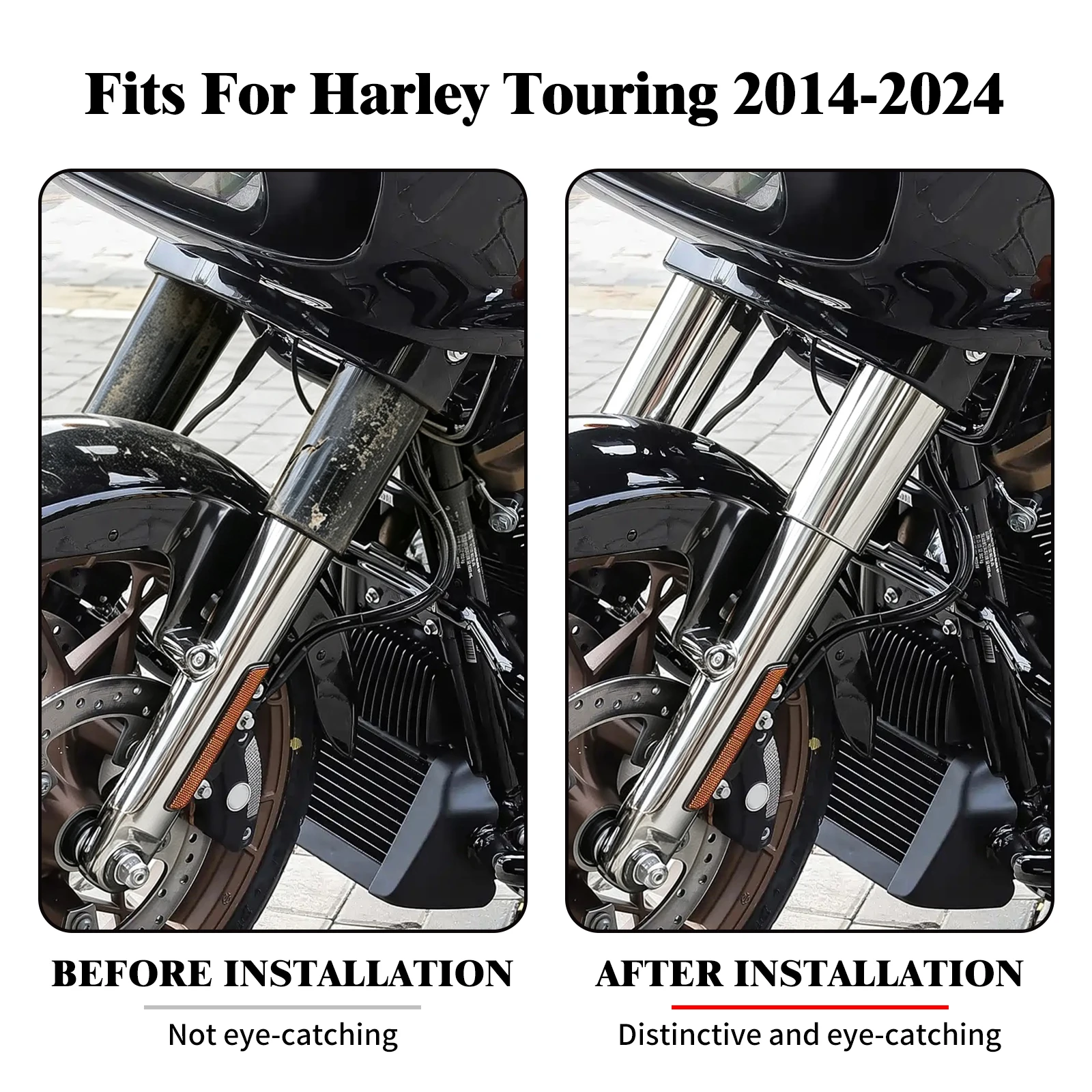 Motorcycle Front Fork Slider Covers Chrome For Harley Touring Street Electra Road Glide Road King Ultra Limited CVO 2014-2024