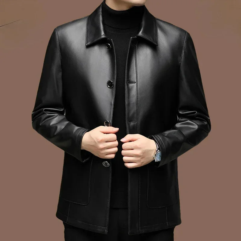 Genuine Sheepskin Leather Jacket for Men Autumn Winter 2025 New Lapel Business Casual Real Jackets Jaqueta De Couro