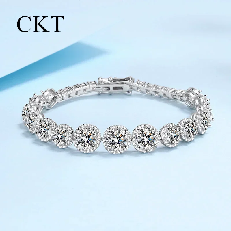 18K White Gold PT950 Platinum Chain String Moissanite Bracelets Sparkling Jewelry Christmas Gift Bracelet for Women Anniversary