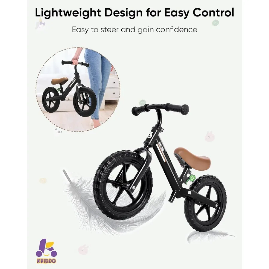 Bicicleta de equilíbrio para crianças de 2 anos, bicicleta de equilíbrio para 2 a 5 anos, rolamento duplo para passeios mais suaves, placa adorável, assento ajustável