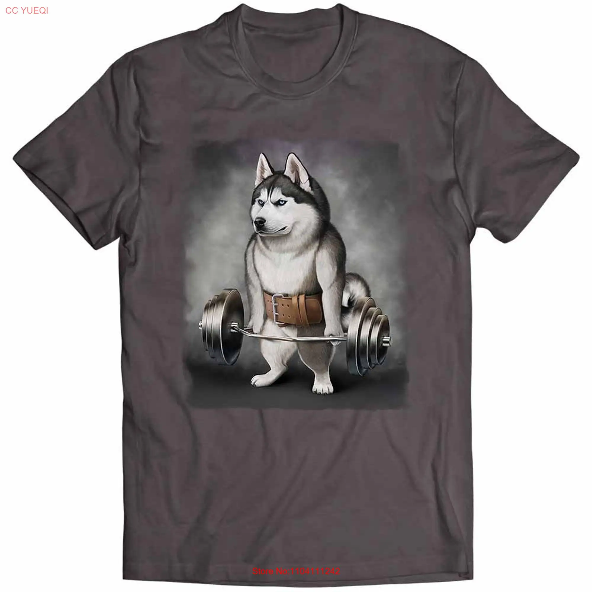 Siberian Husky Dog Lift Barbell Shrug Bar  Boys and Girls Youth T Shirt PrintStarT long or short sleeves