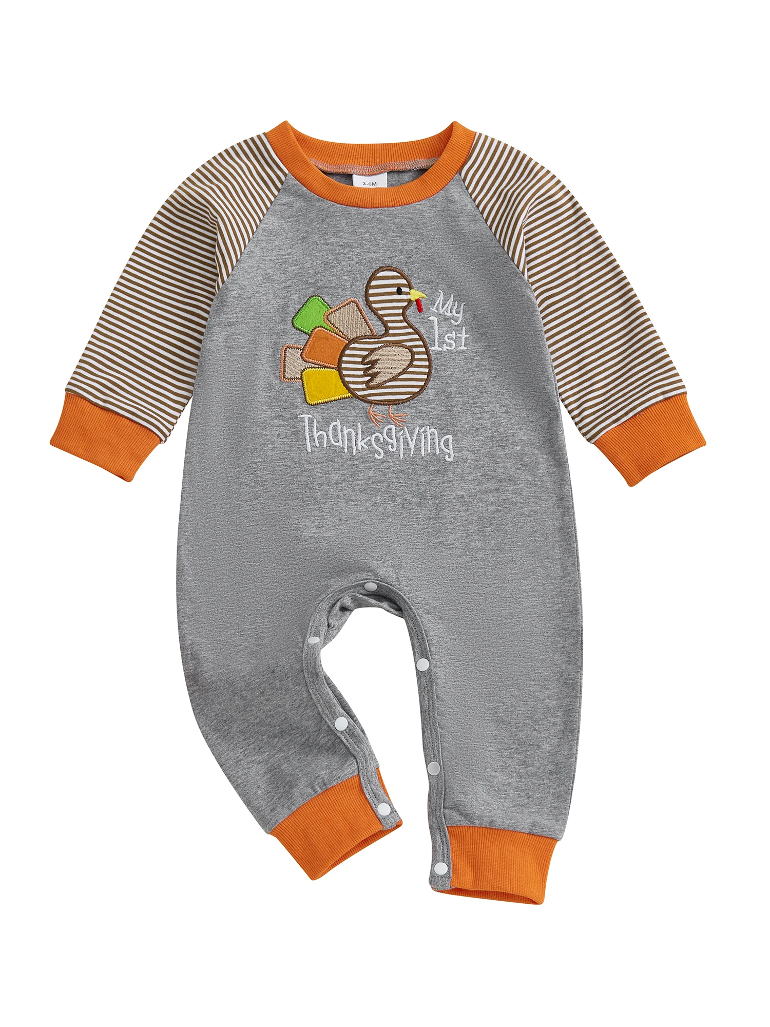 رومبير للأطفال الأولاد لعيد الشكر مع بدلة قفز مخططة بأكمام طويلة ورقبة دائرية مطرزة تركية لطيفة للاحتفالات الأعياد