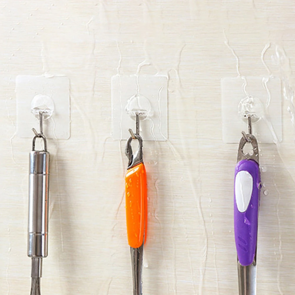 

Transparent Wall Hooks Self Adhesive Heavy Duty for Hanging Clothes Hanger Punch Free Travel Dorm Indoor Outdoor Drying Laundry