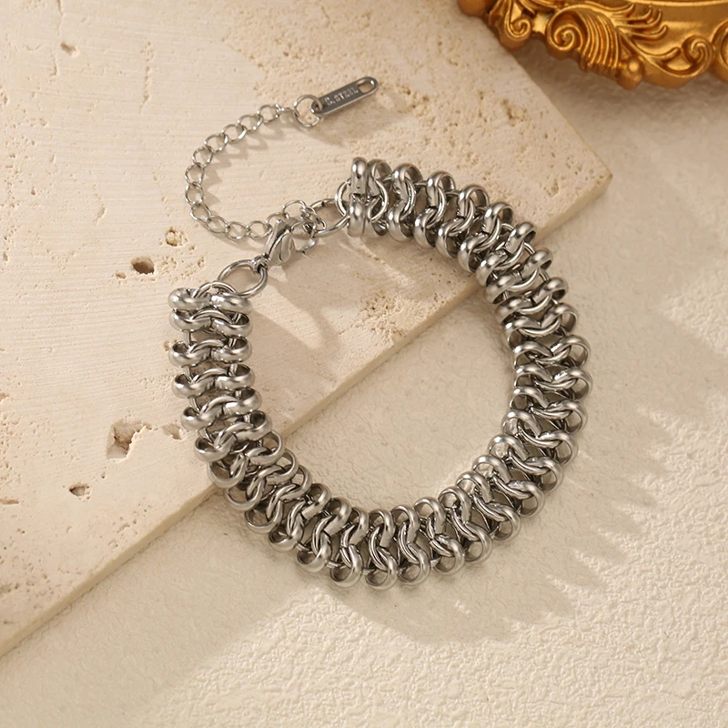EILIECK Edelstahl Halsketten- und Armband-Set für Damen, Goldfarben, wasserdicht, mit markanter Metalltextur, dicker Kette, modisches Schmuckstück. – Detail 21
