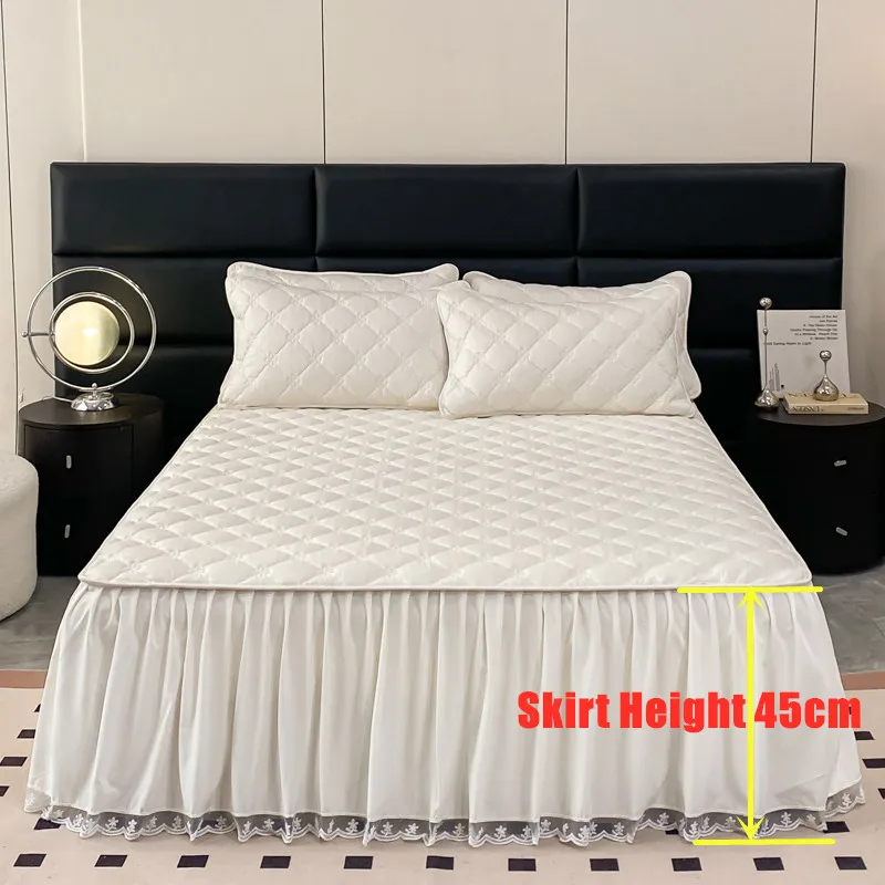 

1pc Quilted Bed Skirt Solid Color Bed Cover Lace Style Bedspread Thickened Mattress Protector roupa de cama (No Pillowcase)