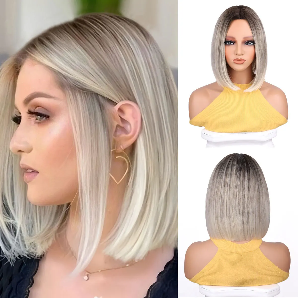 

Temperament Bobo head wig Ruili inner buckle short straight hair simulation chemical fiber full head cover
