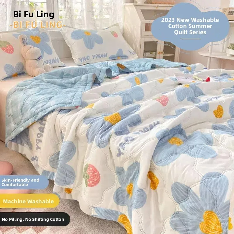 

Тонкое летнее одеяло из хлопка с мультяшным рисунком для дневного сна, для студенческого общежития, однослойное, из синтетического волокна, охлаждающее летнее покрывало