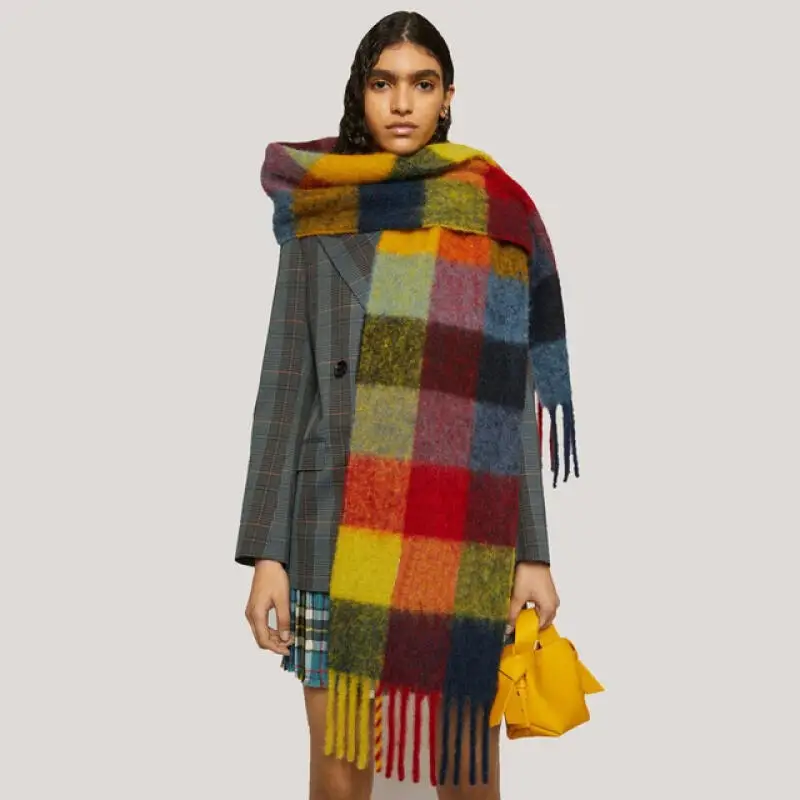 2023 New Men Women Cashmere Scarf Thicked Warm Blanket Colorful Plaid Long Tassels Soft Shawls Neck Wraps Scarves