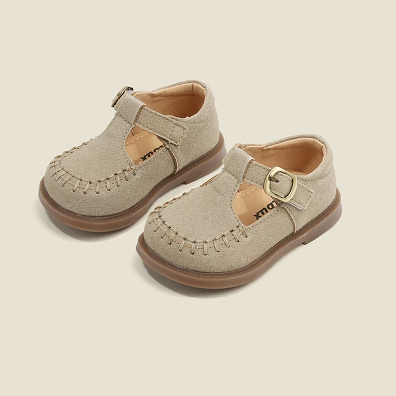 Claladoudou-zapatos planos de cuero genuino para niños, calzado informal de costura Simple hecho a mano, versión coreana, primavera y otoño