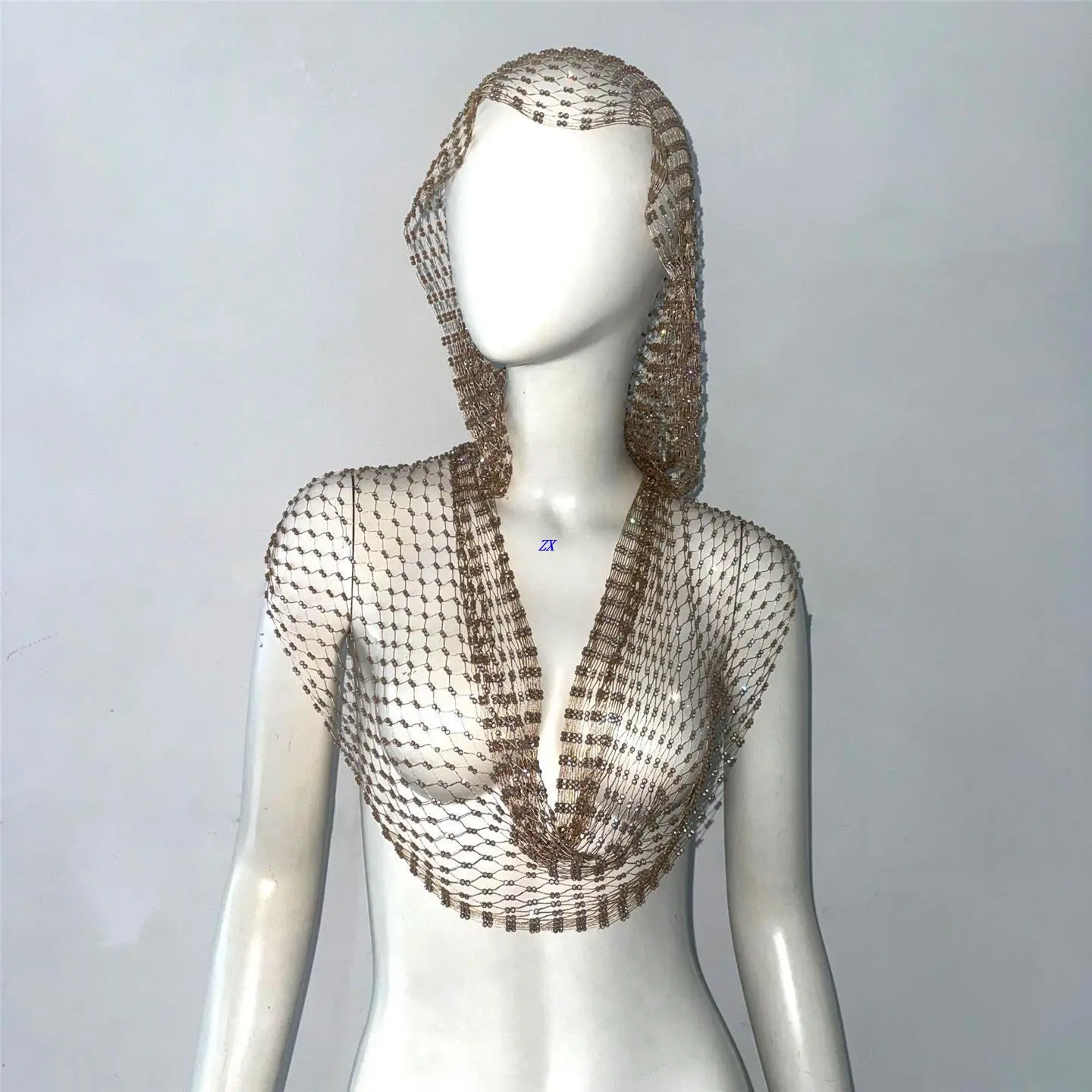 

Sexy Net Diamond Flaing Top with Hat Music Festival Women's Clothing ort A-Line Vest Inner Wear Ultra ort Length 3D Effect